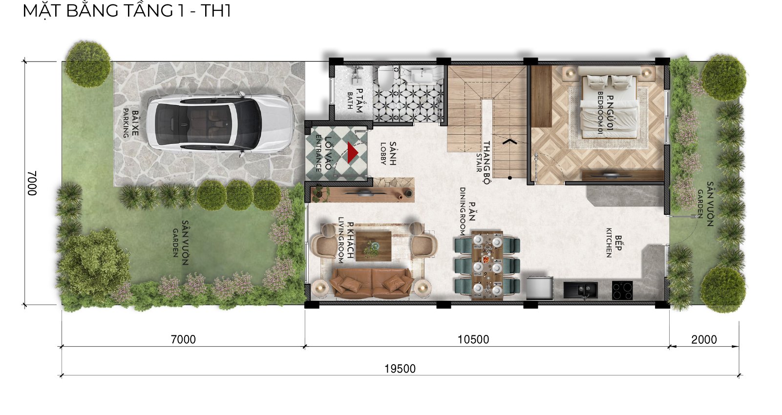 Mặt bằng tầng 1 TH1