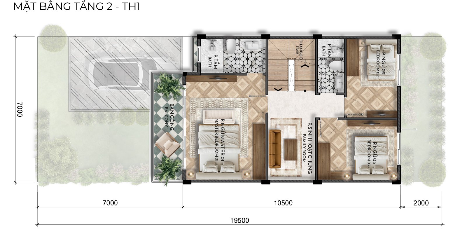 Mặt bằng tầng 2 TH1