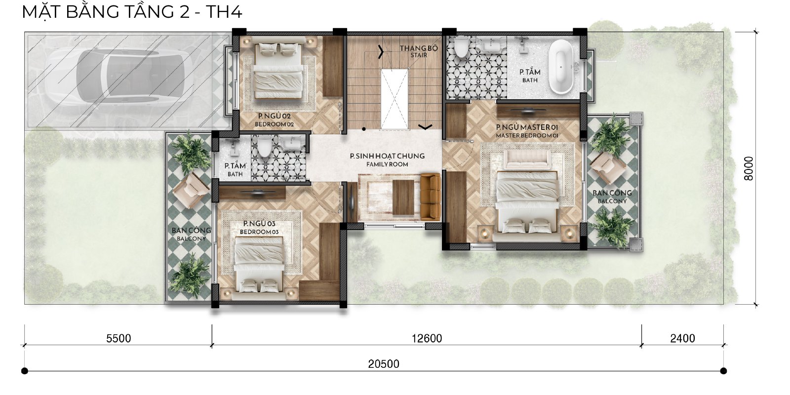 Mặt bằng tầng 2 TH4-01A